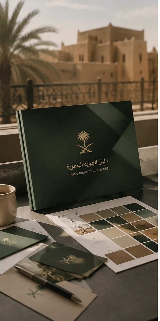 دليل الهوية البصرية ولوحة الألوان على مكتب