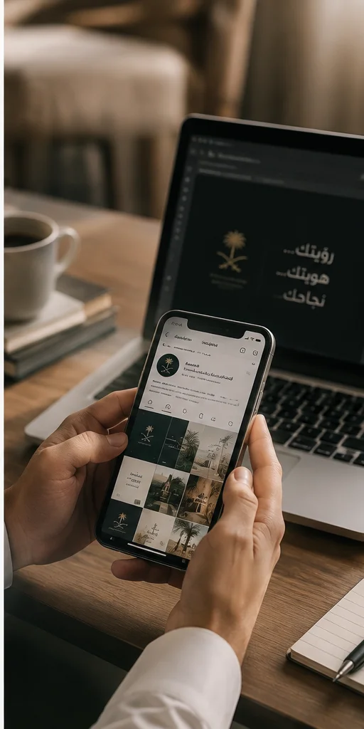 يد تعرض تصاميم العلامة على الهاتف