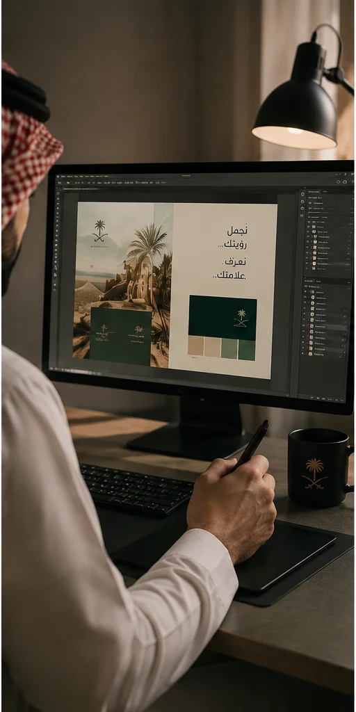 مصمم يعمل على هوية بصرية على شاشة الحاسوب