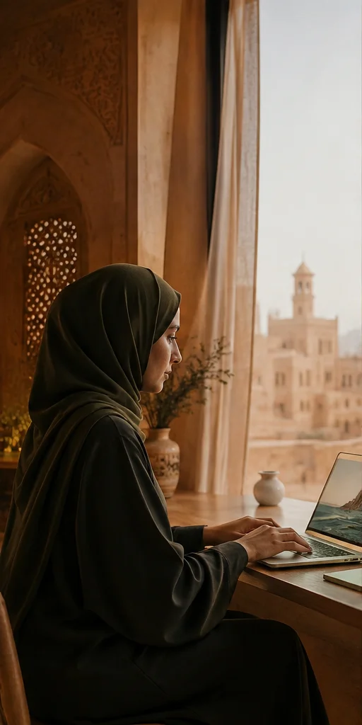 امرأة تكتب محتوى على حاسوبها المحمول